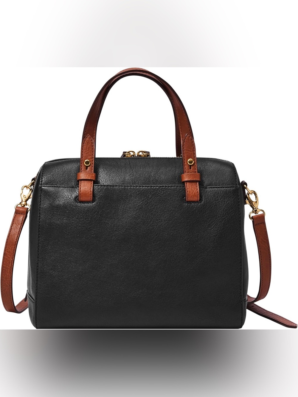 NWOT Fossil Rachel Black Leather Satchel with Brown Handles